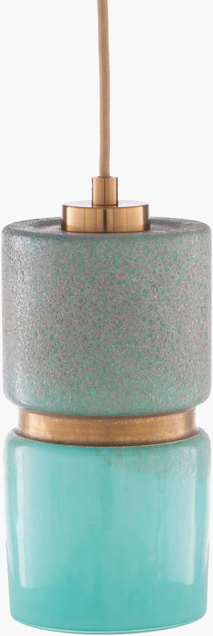 Surya Madigan Modern 6"L X 6"W X 12"H Pendant Light – Handcrafted Glass & Metal For Timeless Elegance Fixture, Aqua Glass,Metal Mgn-001