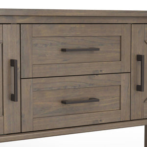 English Elm Ela Solid Wood Console Table Smoky Brown — Handcrafted, 2 Drawers, 2 Cabinets, Open Shelf, 48" Wide B136P158600