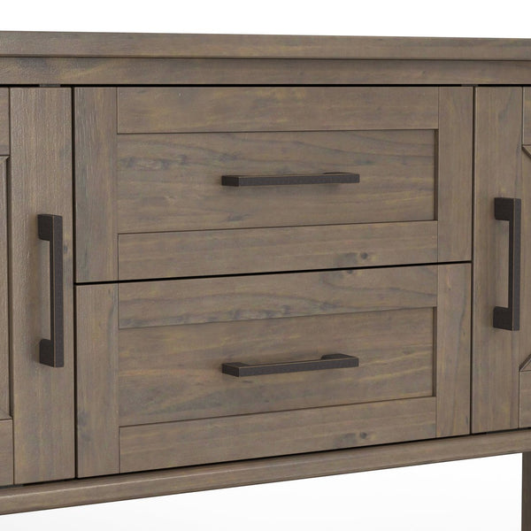 English Elm Ela Solid Wood Console Table Smoky Brown — Handcrafted, 2 Drawers, 2 Cabinets, Open Shelf, 48" Wide B136P158600