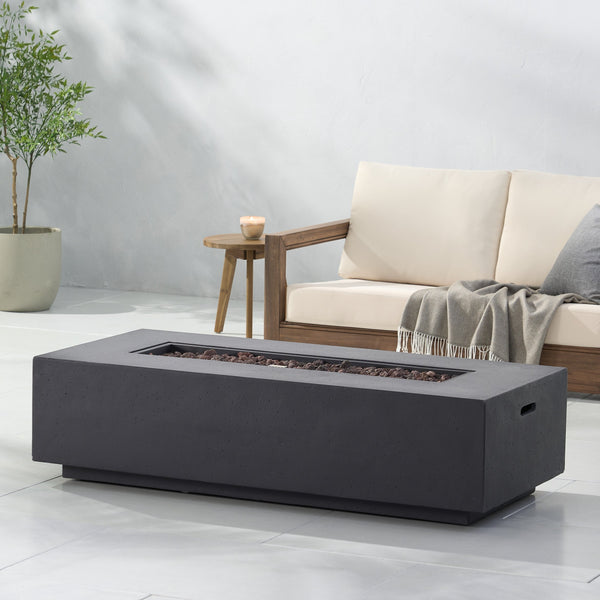 English Elm 50000 Btu Rectangular Mgo Concrete Propane Fire Table for Outdoor Patio Gatherings 59242.00-50K_59243.00