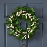 Christopher Knight Home® - Noble House - Leigh 25.5" Eucalyptus and Pine Artificial Wreath with Berries Green and White