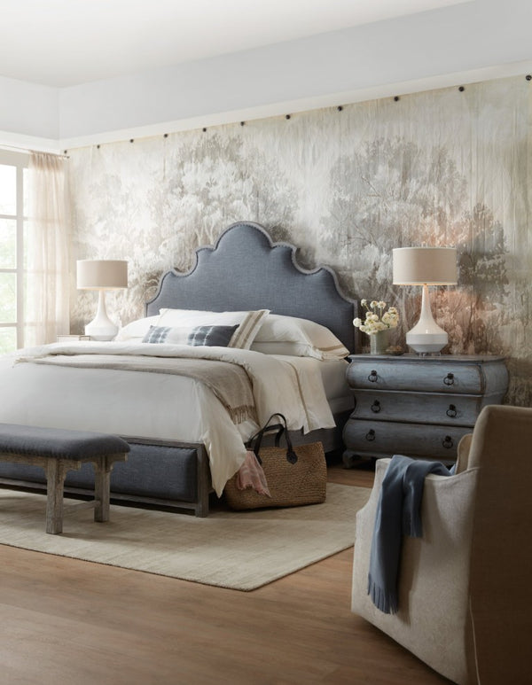 Hooker Furniture Beaumont Skylark Blue Bombe Bachelors Chest With Usb Outlet, Nightlight, Distressed Elm Veneer Design 5751-90017-40