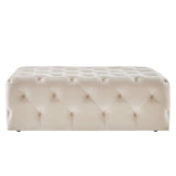 Homelegance By Top-Line Pietro Rectangular Tufted Ottoman with Casters Beige Velvet