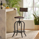 Christopher Knight Home® - Noble House - Vlippu Modern Industrial Upholstered Adjustable Height Swivel Barstool, Brown And Antique Black Brushed Silver