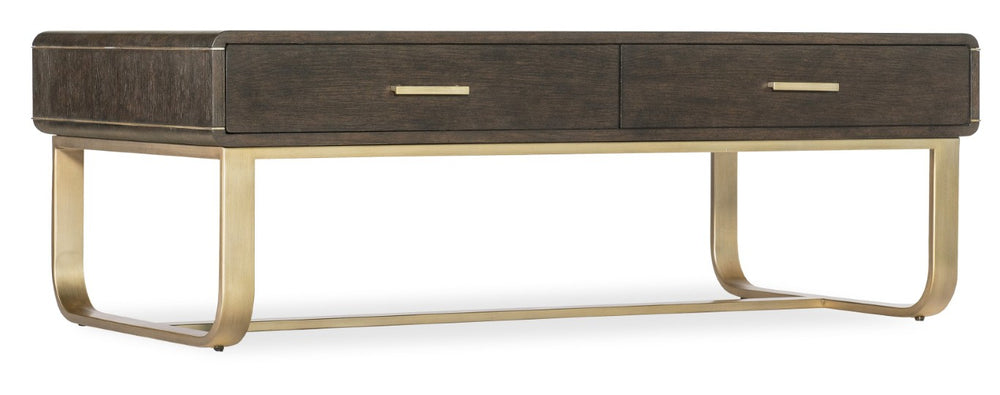 Hooker Furniture Commerce Metropolitan Cocktail Table With Dark Oak Veneer, Gold Accents, Soft-Close Drawers, 52" 7228-80185-85