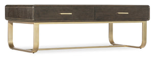 Hooker Furniture Commerce Metropolitan Cocktail Table With Dark Oak Veneer, Gold Accents, Soft-Close Drawers, 52" 7228-80185-85