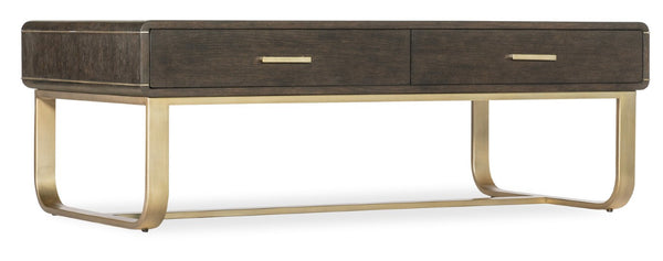 Hooker Furniture Commerce Metropolitan Cocktail Table With Dark Oak Veneer, Gold Accents, Soft-Close Drawers, 52" 7228-80185-85