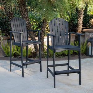 English Elm Outdoor Solid Acacia Wood Adirondack Barstools Set of 2 for Patio Deck Entertaining 61680.00DGRY
