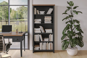 Legends Furniture Bridgevine Home Essex 72 Inch High 5-shelf Bookcase, No Assembly Required, Black And Whiskey Finish Black Poplar Solids And Okoume Veneers Es6672.Swk