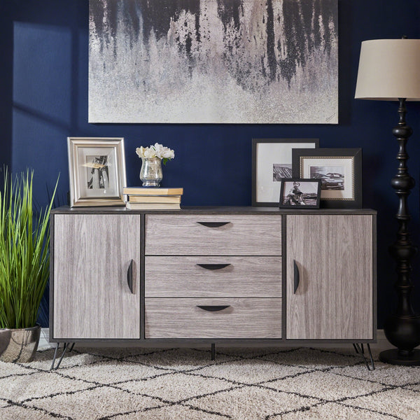 English Elm Christopher Knight Home® - MULTI Function Cabinet with Gray Oak Finish, Spacious 59.25"W Storage, Iron Legs, Modern Design 61168.00