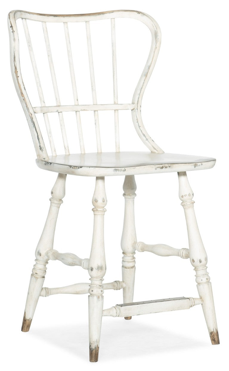 Hooker Furniture Ciao Ciao Bella Spindle Back Counter Stool In Vintage Chalky White – Farmhouse Comfort & Distressed Charm 5805-75351-02