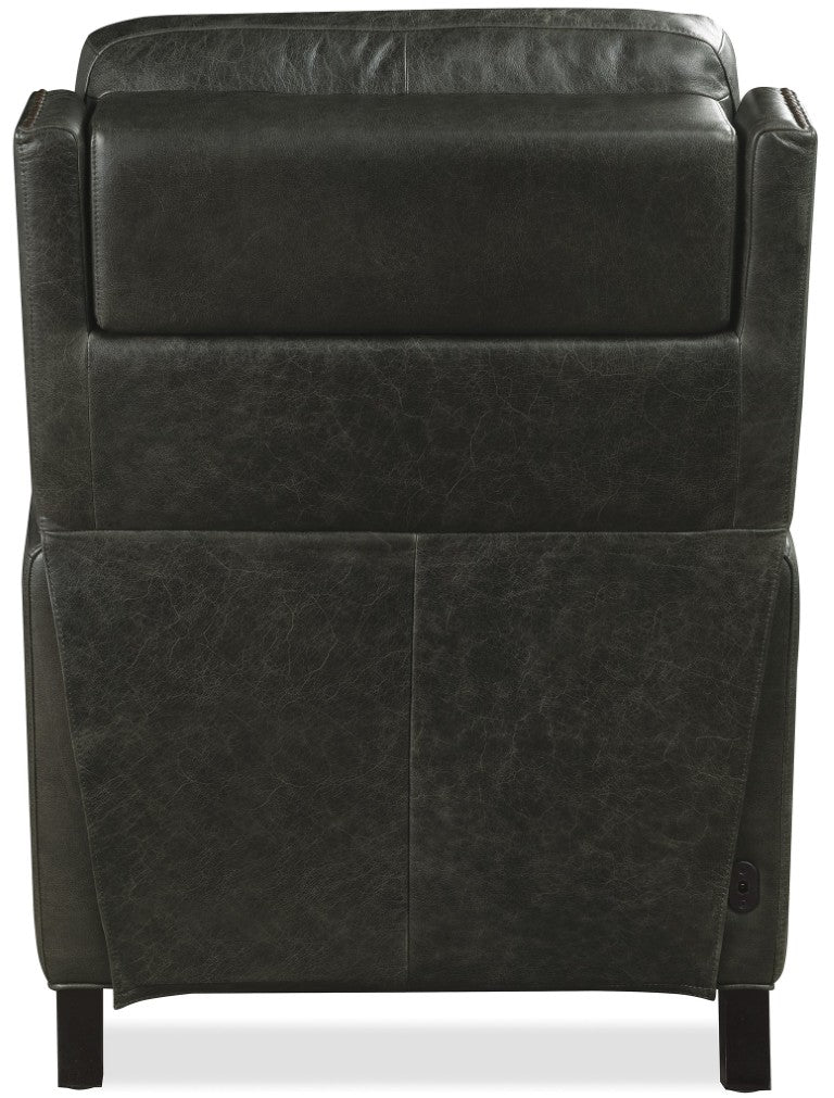 Hooker Furniture Jacklyn Aniline Top Grain Leather Power Recliner With Pop-Up Headrest, Nailhead Trim & Bustle Back Grey RC822-PH-096