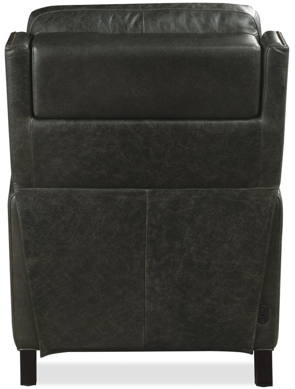 Hooker Furniture Jacklyn Aniline Top Grain Leather Power Recliner With Pop-Up Headrest, Nailhead Trim & Bustle Back Grey RC822-PH-096