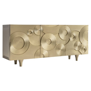 Bernhardt Bernhardt Brass-Clad Kintore Credenza With Rippled Circular Motif, Push-Open Doors, Cable Management 321872