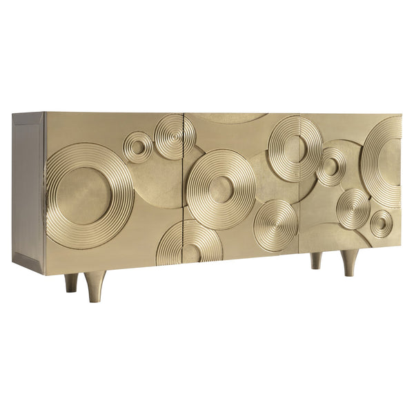 Bernhardt Bernhardt Brass-Clad Kintore Credenza With Rippled Circular Motif, Push-Open Doors, Cable Management 321872