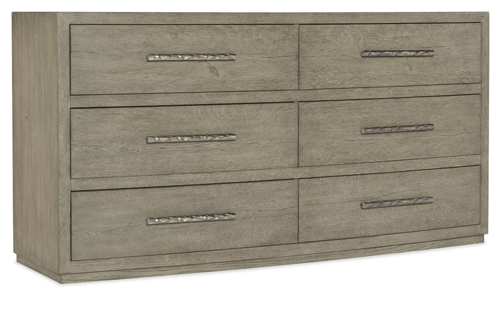 Hooker Furniture Linville Six-Drawer Dresser In Mink Smoked Gray Oak Veneer With Felt, Jewelry Tray & Cedar Lining 6150-90002-85