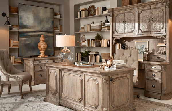 A.R.T. Furniture Arch Salvage Reeves Host Chair - Elegant New Traditional Design With Button Tufting & Nail Head Trim Brown, Beige Parrawood Solids,Cathedral Elm Veneers,Foam,Fabric,Metal 233200-2802