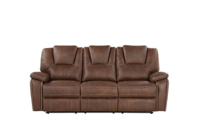 English Elm Steve Silver - Katrine Chestnut Brown PU Manual Reclining Sofa with Padded Arms, Headrest & Coil-Spring Comfort (82.5") B081P157314
