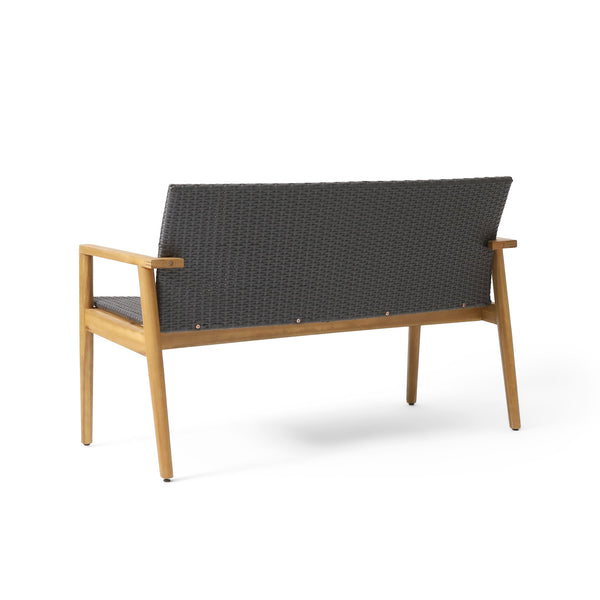 English Elm Christopher Knight Home® - BRYAN Teak Chat Set with Acacia Wood Frame & Wicker Seating — Loveseat, 2 Chairs, Coffee Table 73992.00GRY