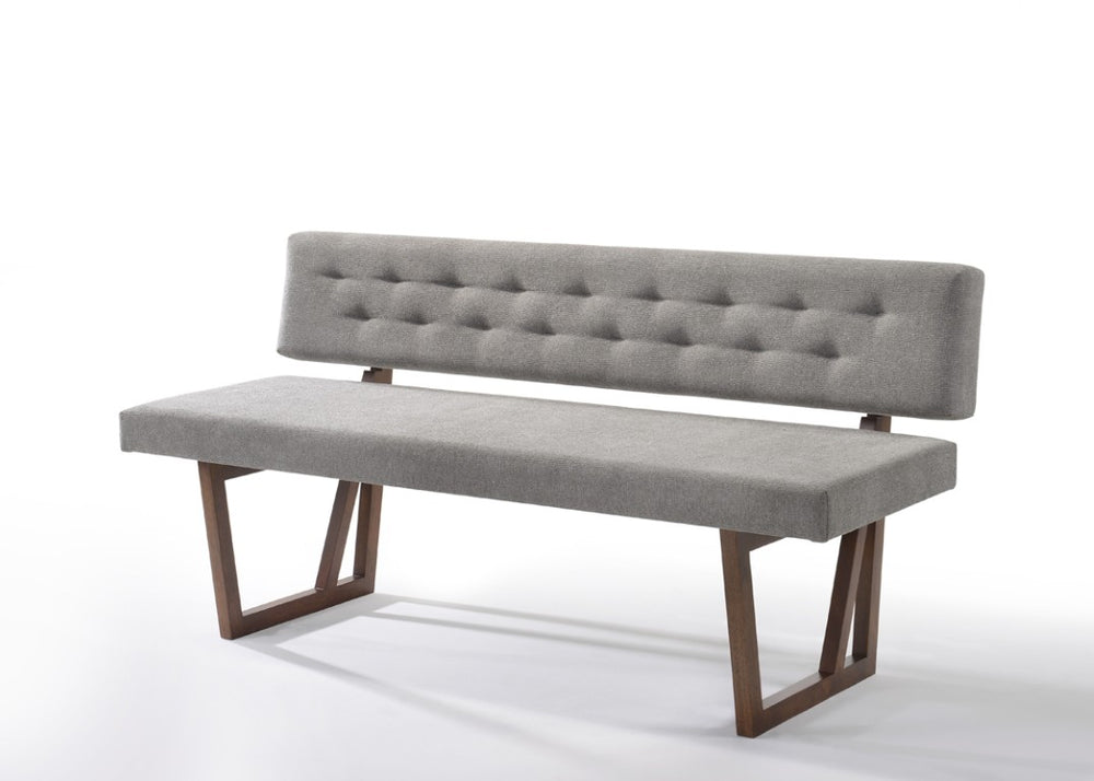 VIG Furniture Jordan Modern Walnut & Grey Dining Set For 6 — Rectangular Walnut Table, Tufted Bench & 4 Armchairs, Durable VGMAJORDAN-SET-1