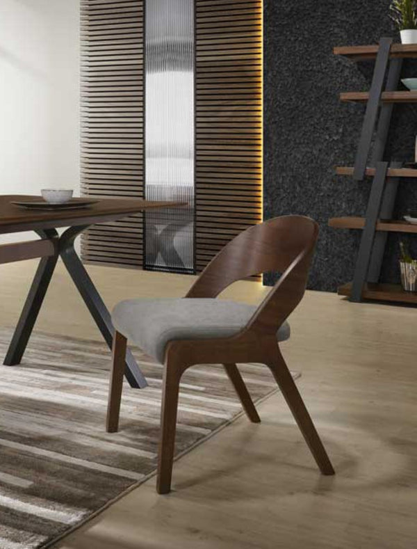 VIG Furniture Runyon Walnut & Grey Fabric Dining Chairs Set Of 2 — Modern Cutout Back, Upholstered Foam Seats, Sturdy Rubberwood Legs VGMAMI-836-GRY
