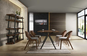 VIG Furniture Runyon Walnut & Grey Fabric Dining Chairs Set Of 2 — Modern Cutout Back, Upholstered Foam Seats, Sturdy Rubberwood Legs VGMAMI-836-GRY