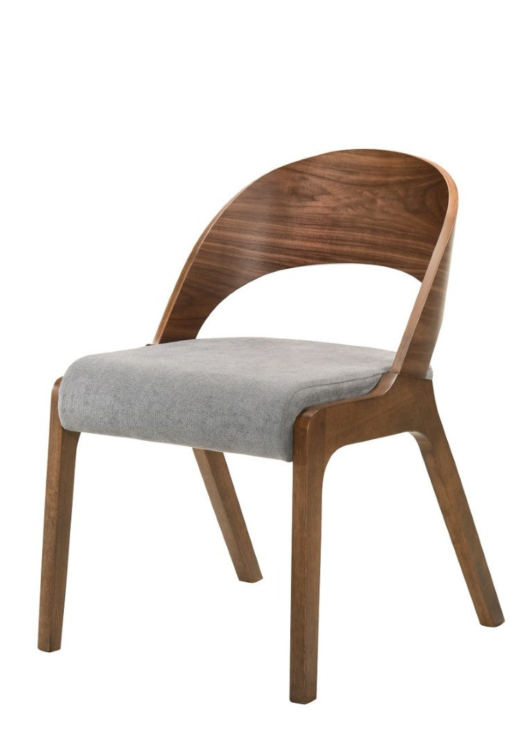 VIG Furniture Runyon Walnut & Grey Fabric Dining Chairs Set Of 2 — Modern Cutout Back, Upholstered Foam Seats, Sturdy Rubberwood Legs VGMAMI-836-GRY