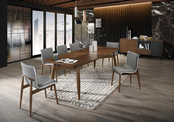 VIG Furniture Ackley Mid‑Century Patchwork Walnut Dining Table — Seats 8, Solid Wood Base, Durable Everyday Style VGMAMIT-8117