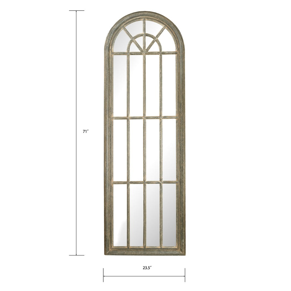 Atlas Arched Windowpane Wall Mirror - Aged Gray Wood Frame for Farmhouse & Modern Decor, 71" Tall MI11007-01
