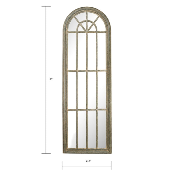 Atlas Arched Windowpane Wall Mirror - Aged Gray Wood Frame for Farmhouse & Modern Decor, 71" Tall MI11007-01