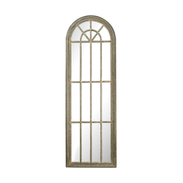 Atlas Arched Windowpane Wall Mirror - Aged Gray Wood Frame for Farmhouse & Modern Decor, 71" Tall MI11007-01