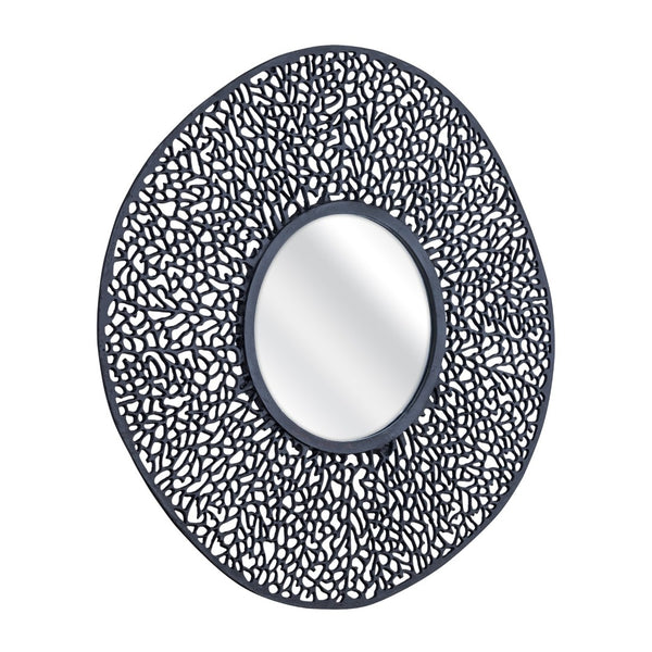 Atlas Azoni Wall Mirror - Modern Elegance with Textured Frame for Brightening Your Living Space Decor Matte Black MI11011-02
