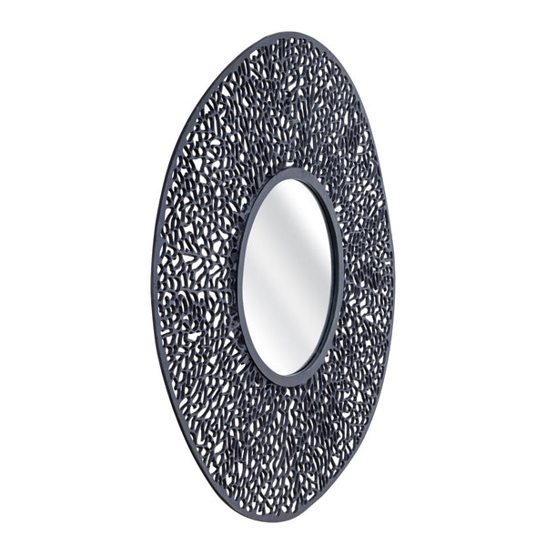 Atlas Azoni Wall Mirror - Modern Elegance with Textured Frame for Brightening Your Living Space Decor Matte Black MI11011-02
