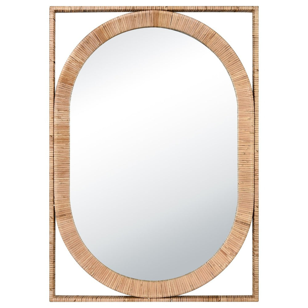 Atlas Baarlo Mirror - Elegant Oval Design with Natural Rattan Frame for Bohemian & Coastal Spaces MI11012-01