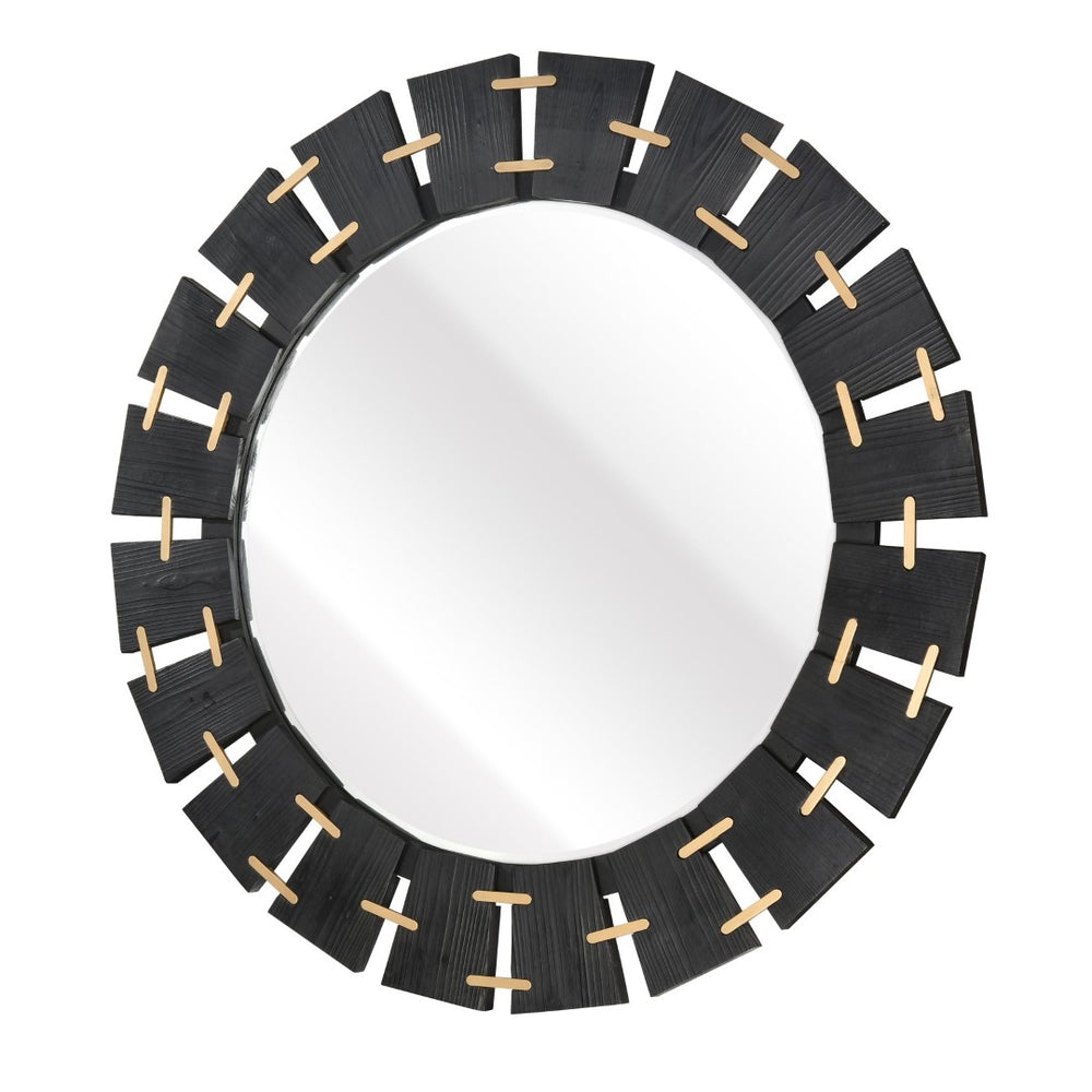 Atlas Blade Mirror - Oversized Round Wall Decor with Ebonized Wood Blades and Brass Accents for Stylish Interiors MI11016-01