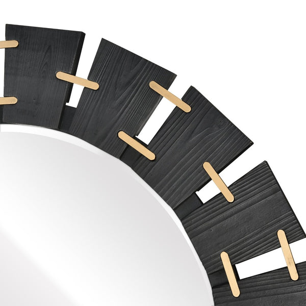 Atlas Blade Mirror - Oversized Round Wall Decor with Ebonized Wood Blades and Brass Accents for Stylish Interiors MI11016-01