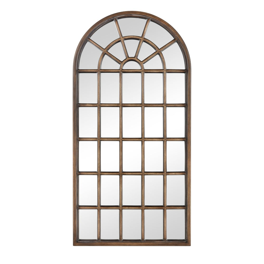 Atlas Cathedral Floor Mirror - Elegant Arched Windowpane Design in Antique Gold Finish for Any Room MI11026-01