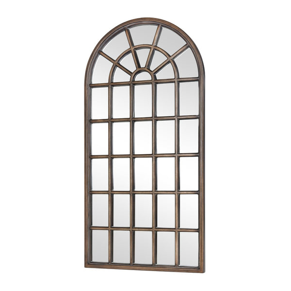 Atlas Cathedral Floor Mirror - Elegant Arched Windowpane Design in Antique Gold Finish for Any Room MI11026-01