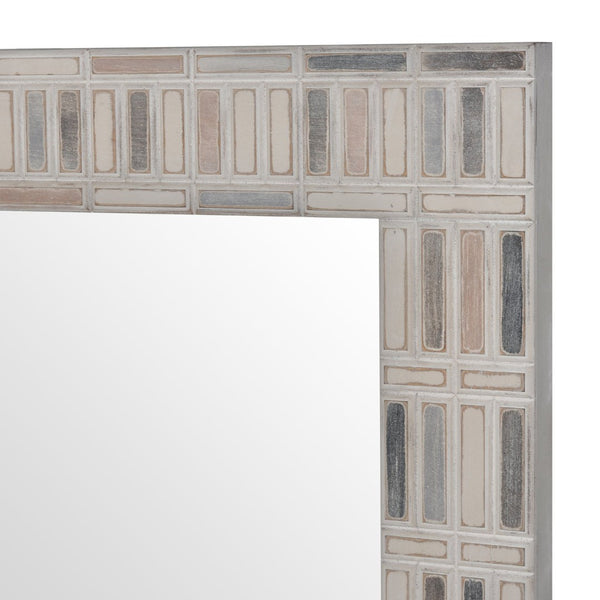 Atlas Derse Wall Mirror - Elegant Ivory Framed Mosaic Design for Modern & Coastal Home Décor Style MI11032-01