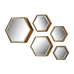 Atlas Hexagonal Wall Mirror Set of 5 - Glamorous Gold Frames for Modern Home Décor & Unique Style MI11045-01S