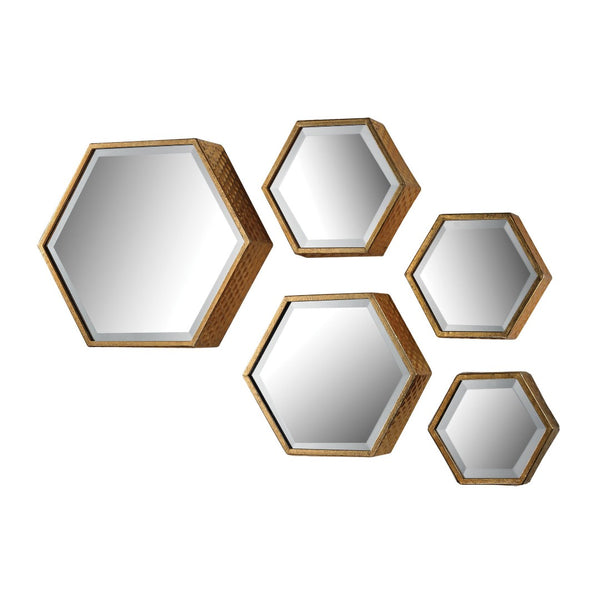Atlas Hexagonal Wall Mirror Set of 5 - Glamorous Gold Frames for Modern Home Décor & Unique Style MI11045-01S