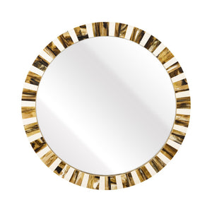 Atlas Jimma Mirror - Striking Round Design with Bold Horn Inlay & White Composite Frame for Any Room Decor MI11049-01