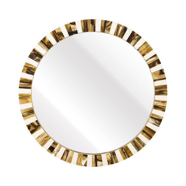 Atlas Jimma Mirror - Striking Round Design with Bold Horn Inlay & White Composite Frame for Any Room Decor MI11049-01