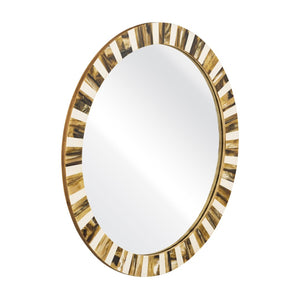 Atlas Jimma Mirror - Striking Round Design with Bold Horn Inlay & White Composite Frame for Any Room Decor MI11049-01