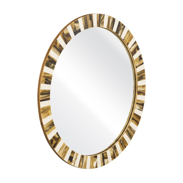 Atlas Jimma Mirror - Striking Round Design with Bold Horn Inlay & White Composite Frame for Any Room Decor MI11049-01