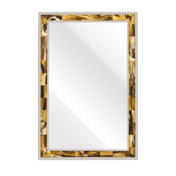 Atlas Juba Elegant Wall Mirror - Rectangular Design with Polished Nickel Frame & Tiled Horn Finish Accents MI11051-01