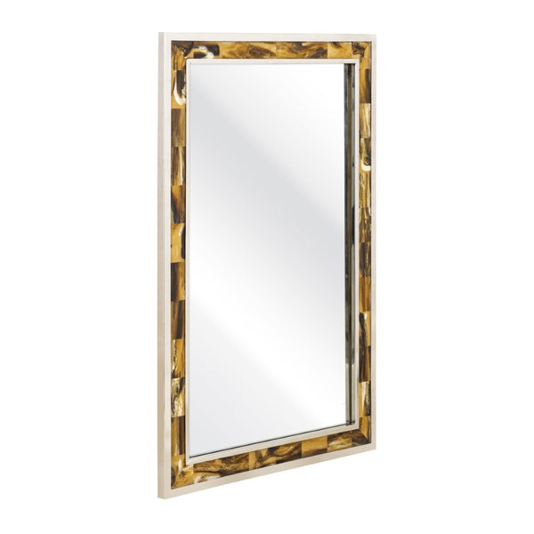 Atlas Juba Elegant Wall Mirror - Rectangular Design with Polished Nickel Frame & Tiled Horn Finish Accents MI11051-01