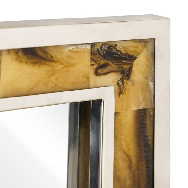 Atlas Juba Elegant Wall Mirror - Rectangular Design with Polished Nickel Frame & Tiled Horn Finish Accents MI11051-01