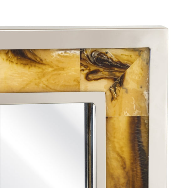 Atlas Juba Elegant Wall Mirror - Rectangular Design with Polished Nickel Frame & Tiled Horn Finish Accents MI11051-01