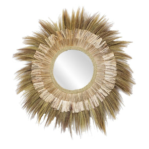 Atlas Laurent Wall Mirror - Handcrafted Rattan & Palm Fiber Design for Bohemian Style Decor, 48" Diameter MI11057-01